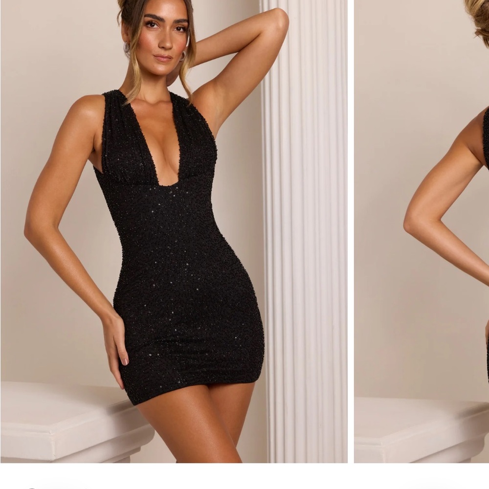 Oh Polly Black Embellished Mini Dress